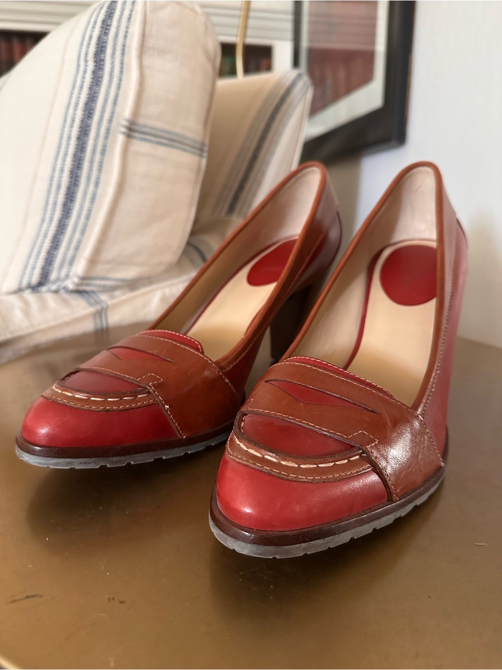 Cole Haan Red and Brown Leather Penny Loafers
